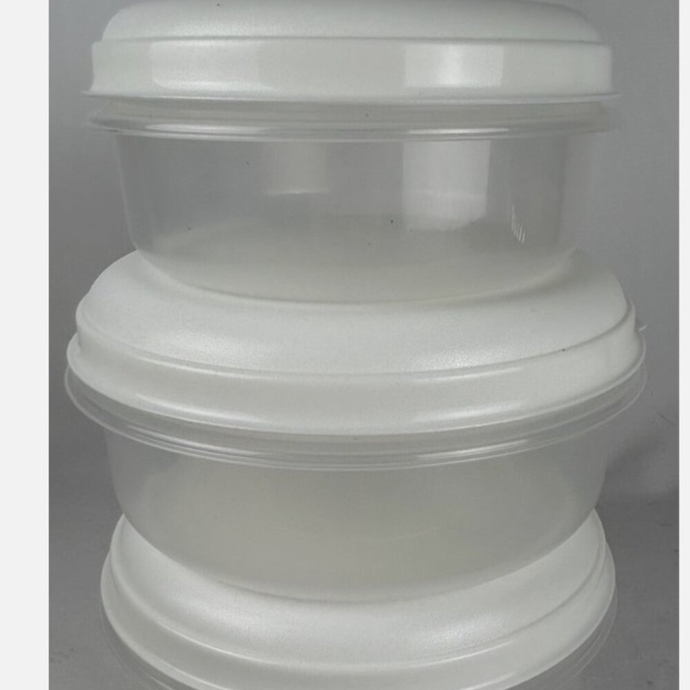 Vtg Rubbermaid Servin Saver Storage Container Round Set Of 3 Almond Lid #3 #2